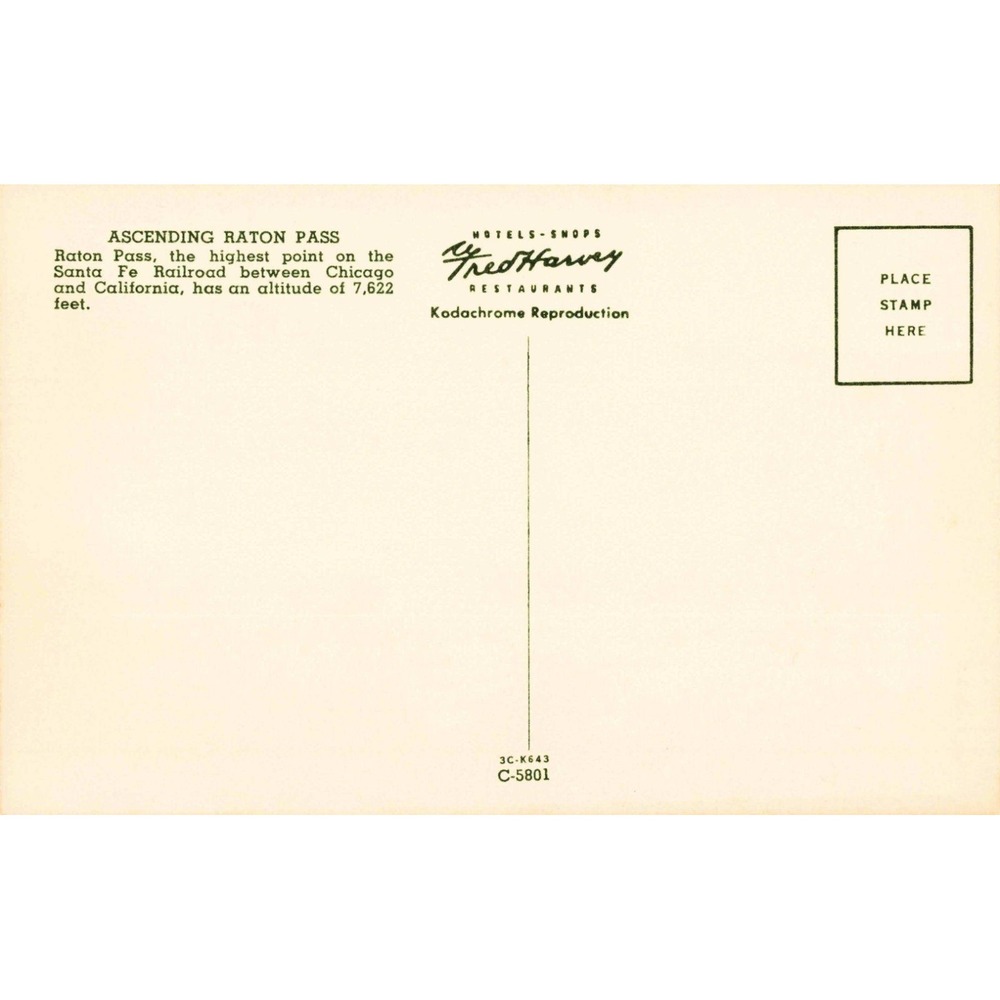 Vintage Santa Fe Railroad Ascending Raton Pass Postcard Fred Harvey Kodachrome - Picture 2 of 2
